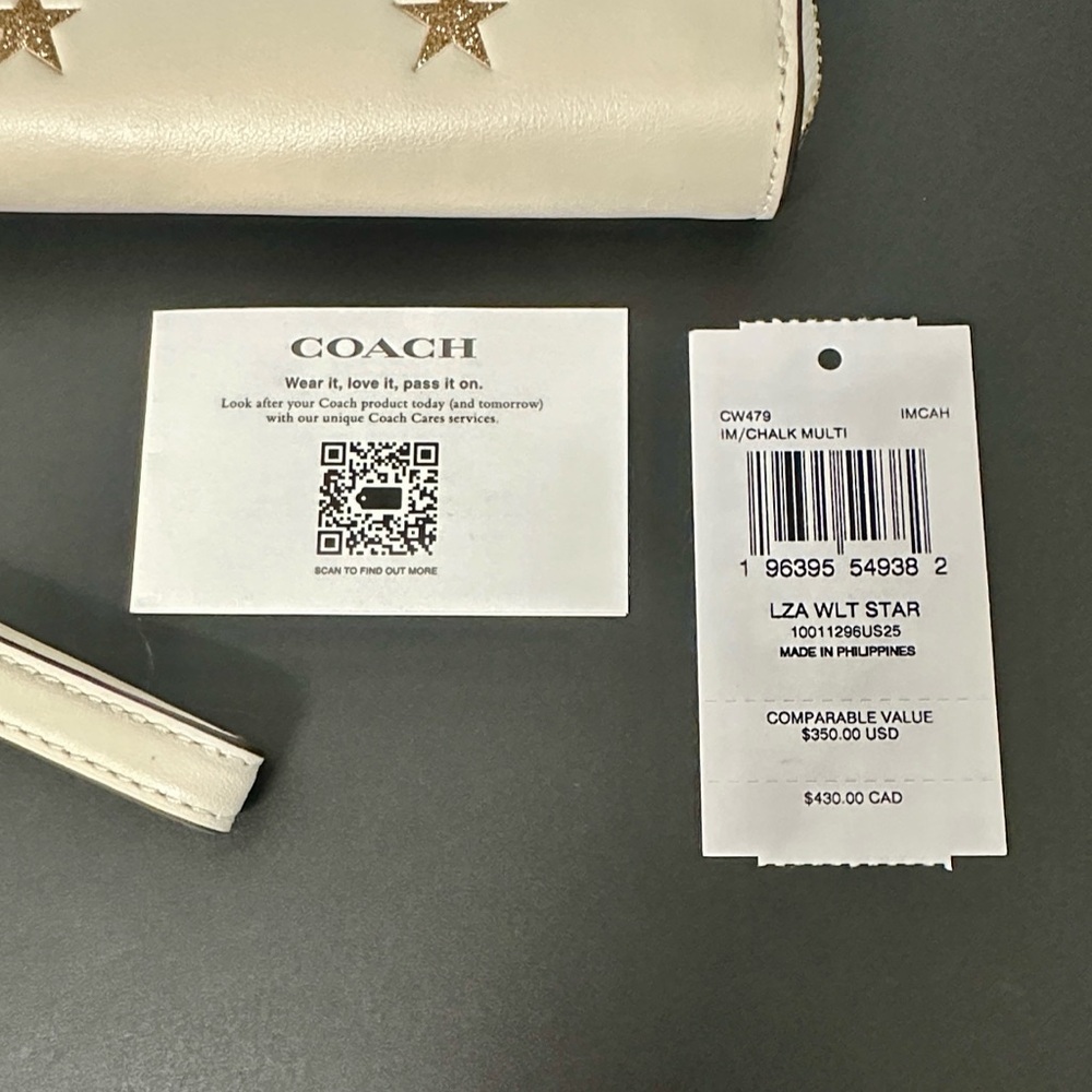 Coach Cream Star-Embellished Large Leather Wallet w Strap. NWT. Limited Edition - Picture 16 of 16